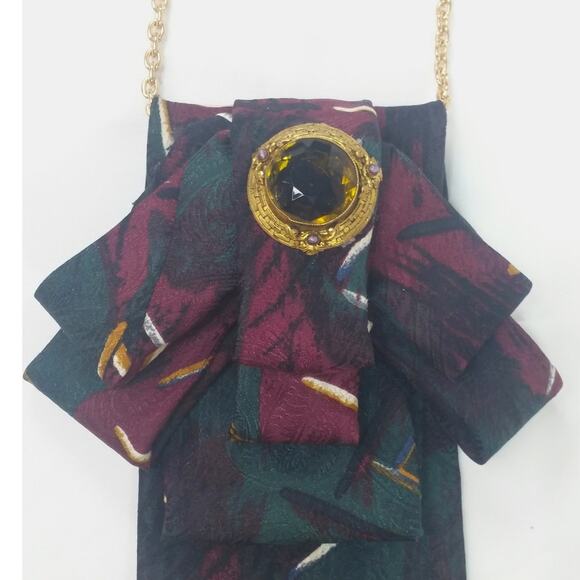 Artisan Vintage Silk Tie Necklace Milano Upcycled Antique Gold Brooch Accent NEW - Picture 12 of 13